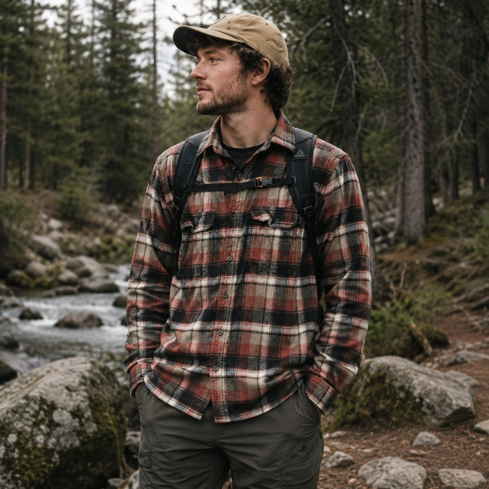 George Flannel Rust Black Plaid Soft Cozy Outdoors Gorpcore Causal Unisex  S